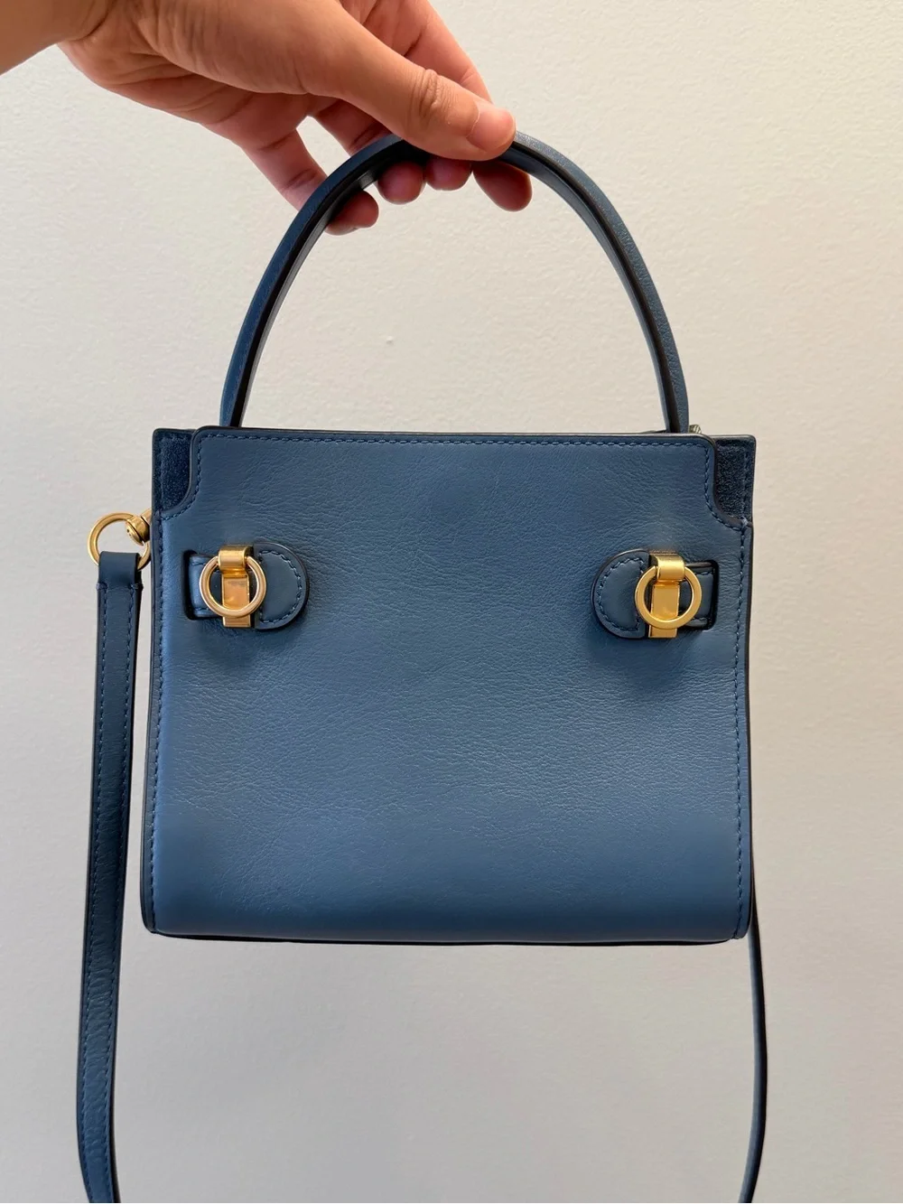 Tory Burch Lee Radziwell Petite Blue Leather Top-Handle Crossbody
